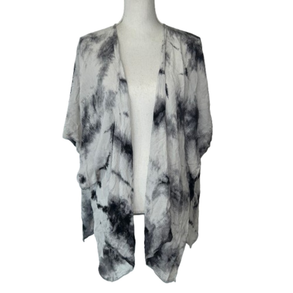 GINGER G open front waterfall cardigan marble pattern fabric graphite